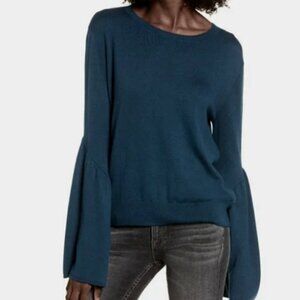 Leith Bell Sleeve Crew Neck Sweater Small S Blue